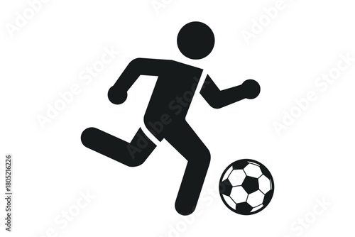 Silhouette of a person kicking a soccer ball across a white background.