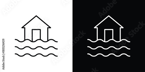 House flood icon. Outline symbol for Website UI