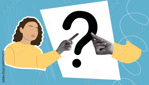 question mark. question. ask. collage with a question mark. ask something. unclear question. doodle style. clarification. answers to questions. vector. people. human hand.