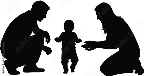 Baby silhouette vector set: crawling, sitting, playing, infant, toddler, newborn, child, baby poses