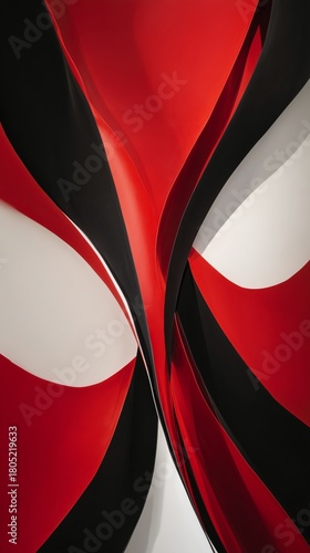 Abstract Design With Red and Black Shapes on a Light Background Showcasing Fl...
