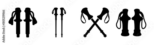 Icons of hiking trekking walking poles and outdoor gear
