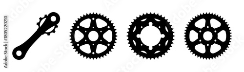Sprocket and gear wheel set with crank arm outlines icons