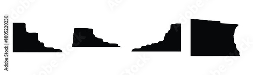 Abstract landscape elements: black rock silhouettes set on white