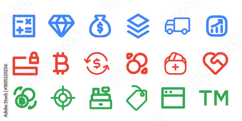 Finance, Cryptocurrency, Security & Badge Icon Set