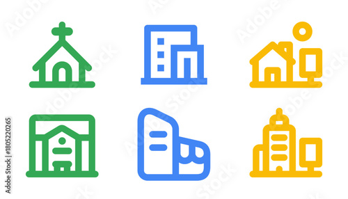 Religious, Educational, Residential & Urban Infrastructure Icons