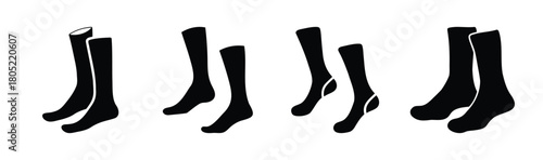 Black socks icon set showcasing various lengths and styles