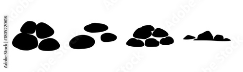 Arrangement of black stone and rock silhouettes for design