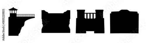 Historical structural silhouettes: bridge, cliff, fortress