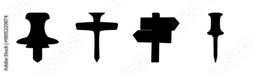 Variety of black silhouette icons for marking and direction