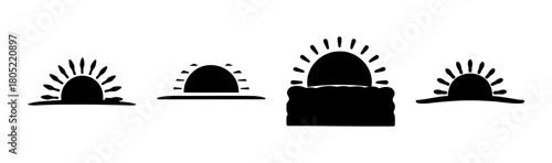 Sunrise and sunset icon set graphic illustration over horizon