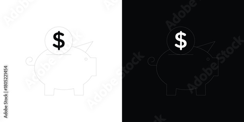 Piggy bank icon. Outline symbol for Website UI