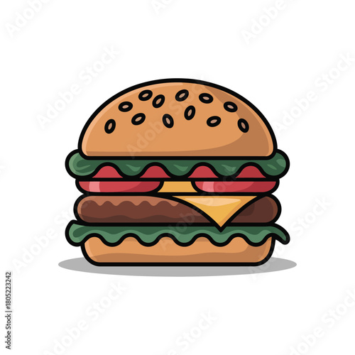 Deliciously crafted hamburger with fresh lettuce and ripe tomatoes on a sesame seed bun