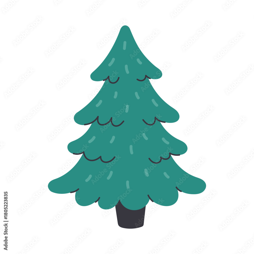 Fototapeta premium Cute simple fir tree. Hand drawn Christmas tree. Flat vector illustration on white background