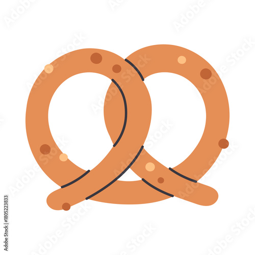 Cute tasty pretzel. Autumn, winter pastry. Oktoberfest snack. Flat vector illustration on white background