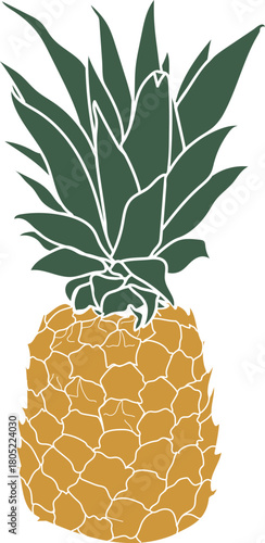 Silhouette of ripe pineapple fruit isolated on white background	