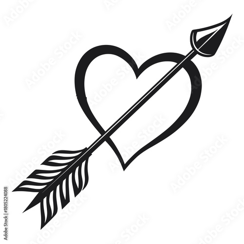 Bold black heart pierced by an arrow graphic design with a minimalist aesthetic