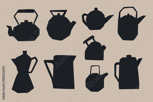 Canvas-taulu Abstract vector set of silhouettes of teapots, kettles, and coffee makers