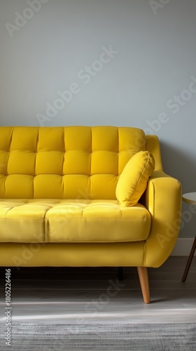 Bright Yellow Sofa With Lamp and Plant in Modern Living Room Design