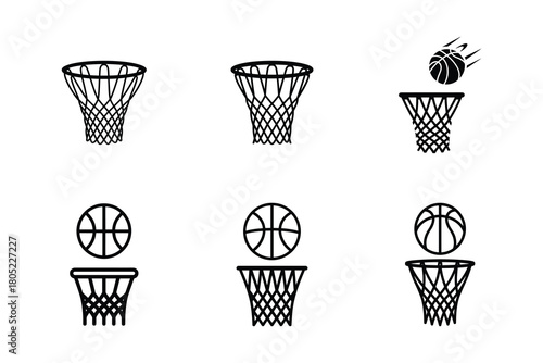 Vector basketball hoops and balls collection on white background