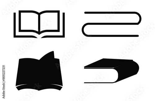 Shape and outline book icon set
