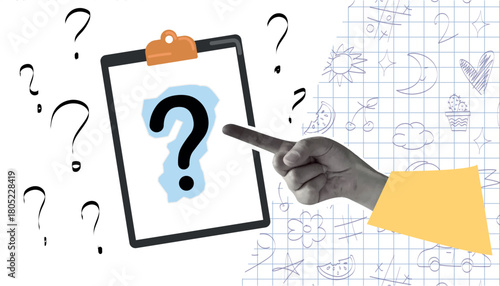 question mark. question. ask. collage with a question mark. ask something. unclear question. doodle style. clarification. answers to questions. vector. people. human hand.
