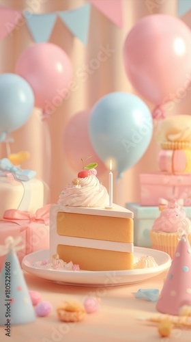 Colorful Dessert Display With Cake, Balloons, and Party Hats for a Cheerful C...