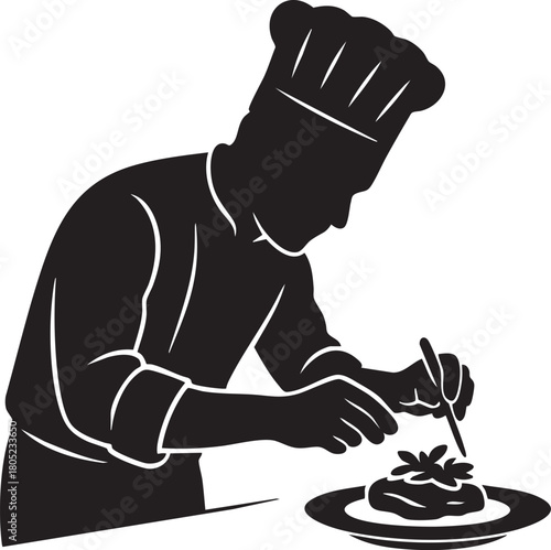 Chef plating food silhouette vector