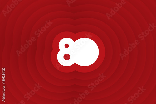 Abstract red background with number 80th, 80th Red loop geometric background with depth of shadow 3d effect.