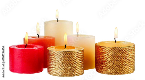Group of lit christmas candles creating festive ambiance