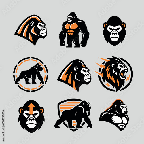 Logo Gorila Vetor Forte: Ícone Empresarial Preto e Laranja.