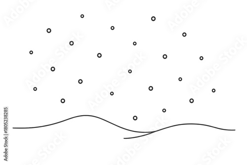 Minimalist Snowfall Scene. Peaceful Snow. Minimalistic one-line drawing quiet snowfall against pale sky,