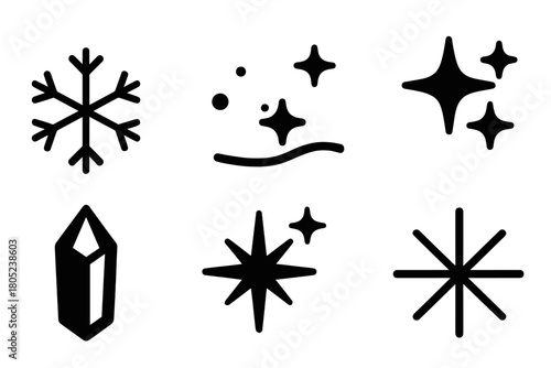 Crystal Icon Set. Crystal Spark. Filled icon set of Crystal Spark: tiny flake, glowing dust, frost line,