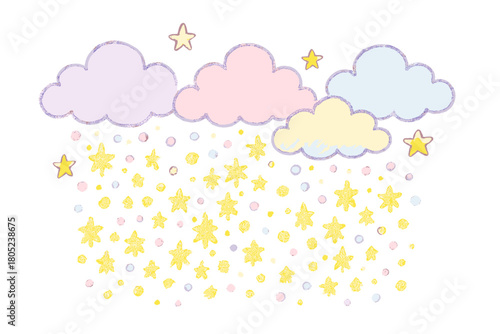 Glittery Snow Doodle. "Glitter background with snow effect". Whimsical doodle of soft snow clouds raining down