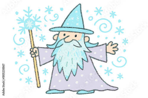 Frost Wizard Doodle. "Frost wizard character design". Large child-like hand-drawn doodle illustration of a