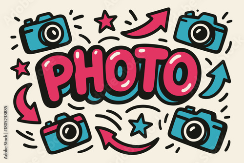 Dynamic Cartoon Photography. Photography in motion. playful cartoon bubble lettering, rounded shapes, thick