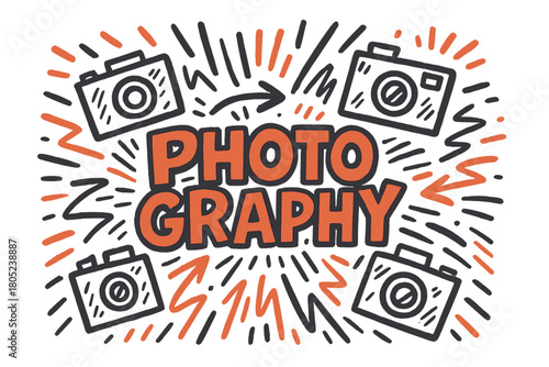 Motion Photography Doodles. Photography in motion. bold doodle lettering, thick outline, playful marker vibe,