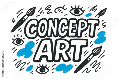 Bold Doodle Art. Concept art. bold doodle lettering, thick outline, playful marker vibe, sketchy linework,