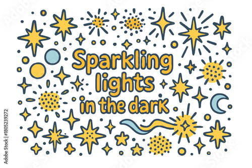 Sparkling Doodle Lights. Sparkling lights in the dark. Hand-drawn doodle illustration of sparkling lights in
