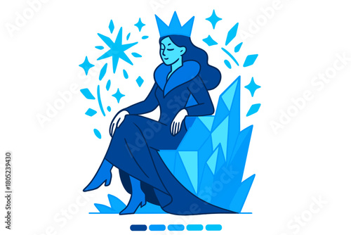 Snow Queen's Throne. Winter throne. The snow queen sits gracefully on a crystalline chair, crown glistening in