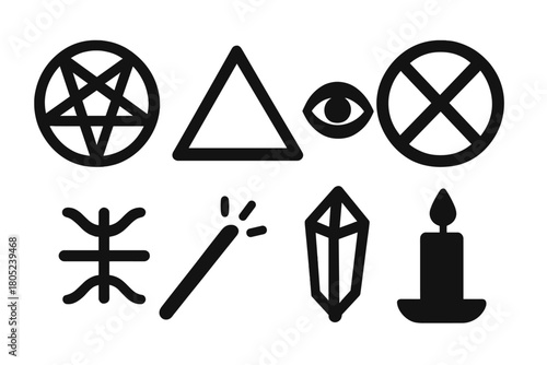 Occult Symbol Icons. Occult Symbols. Filled icon set of Occult Symbols: pentagram, triangle, eye, circle,
