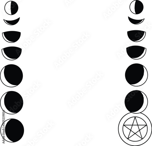 Phases of the Moon Symbol and Pentagram Occult Symbol in Astronomy and Mysticism Concept
