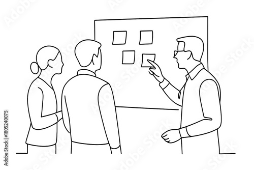 Minimalist Brainstorming Session. Brainstorming Session. Minimalistic one-line drawing colleagues standing at