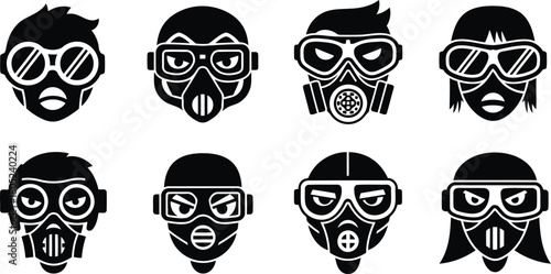 Collection of Protective Face Masks and Goggles Icons Safety and Protection