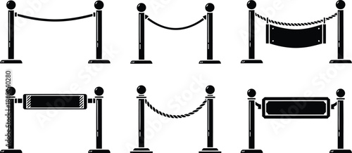 Stanchion and barrier icons for event crowd control and signage