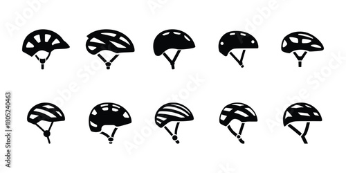 Minimal bicycle helmet icons set isolated on white background