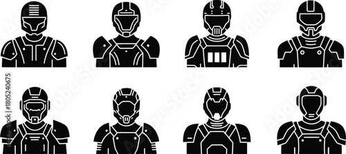 futuristic armored warrior avatars collection, sci-fi soldier icons