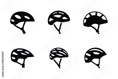 Vector cycling helmet silhouette set vector icons for safety