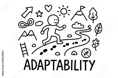 Doodle of Adaptability. Adaptability. Hand-drawn doodle illustration of Adaptability. In the middle, one