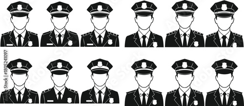 Police Officer Icons Uniformed Law Enforcement Symbols and Badges Set